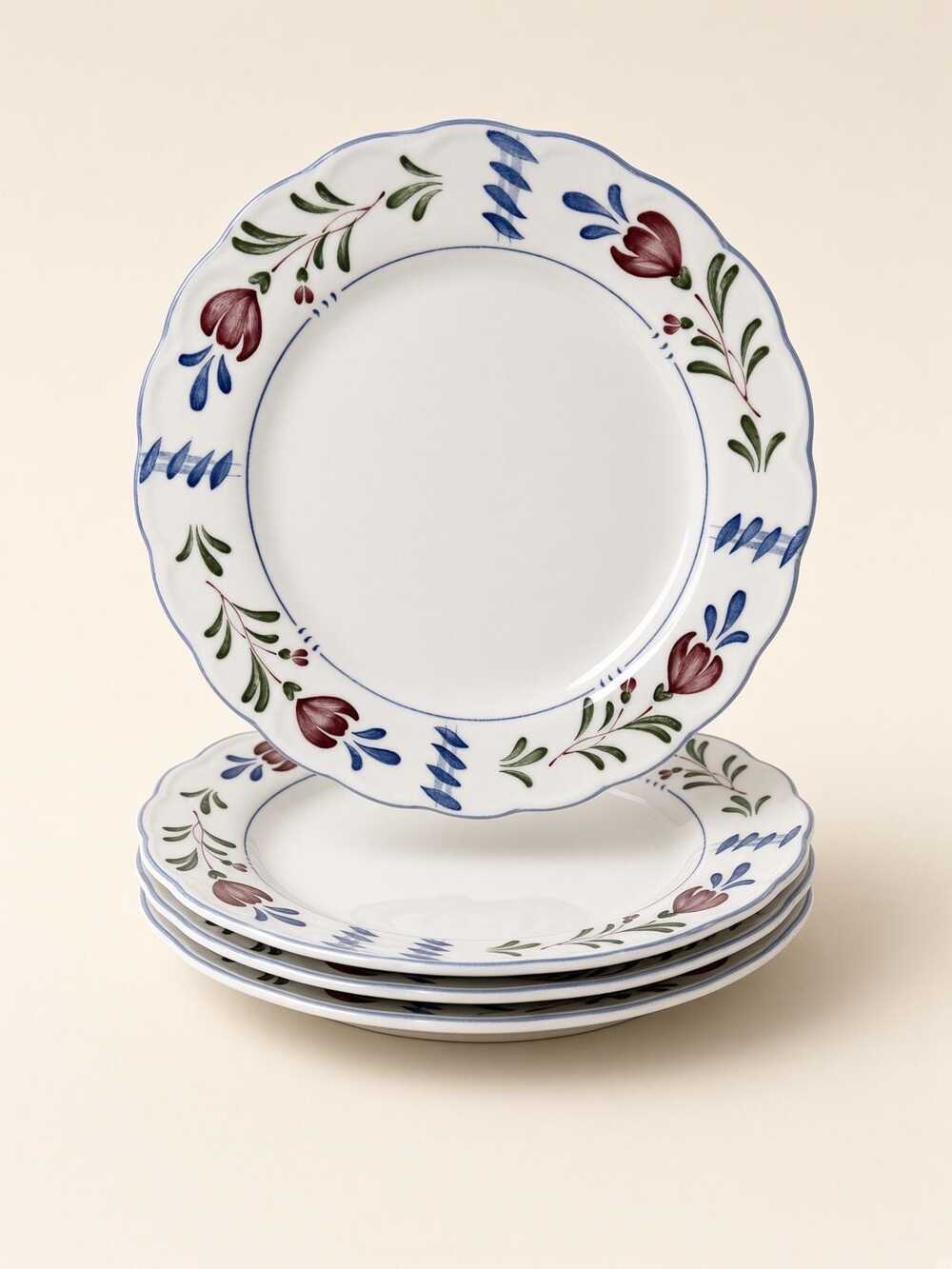 Nikko Provincial Designs Japan Plates Red Tulip Blue Leaf Set of Four